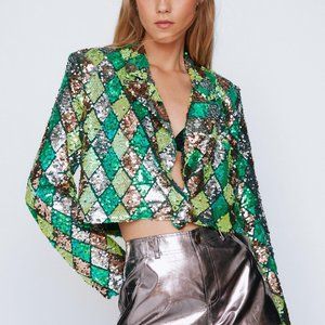 Nasty Gal Green Sequin Crop Blazer